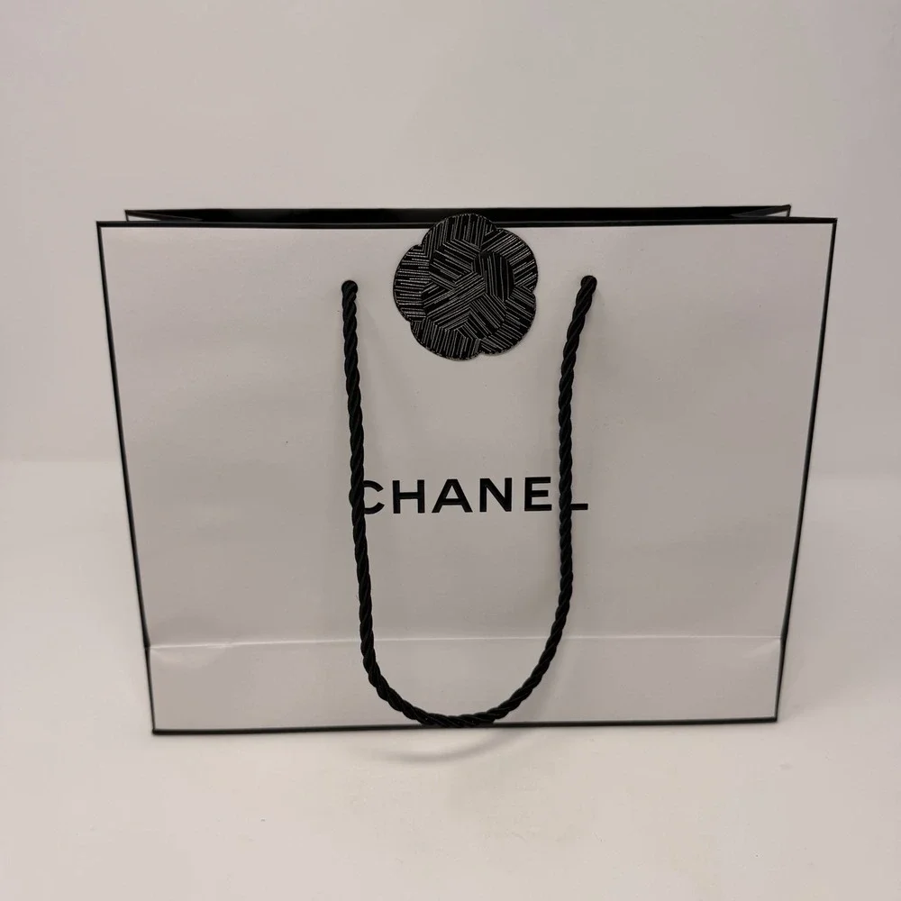 Chanel White Gift Bag Empty Small Camellia Flower Authentic Paper Shopping